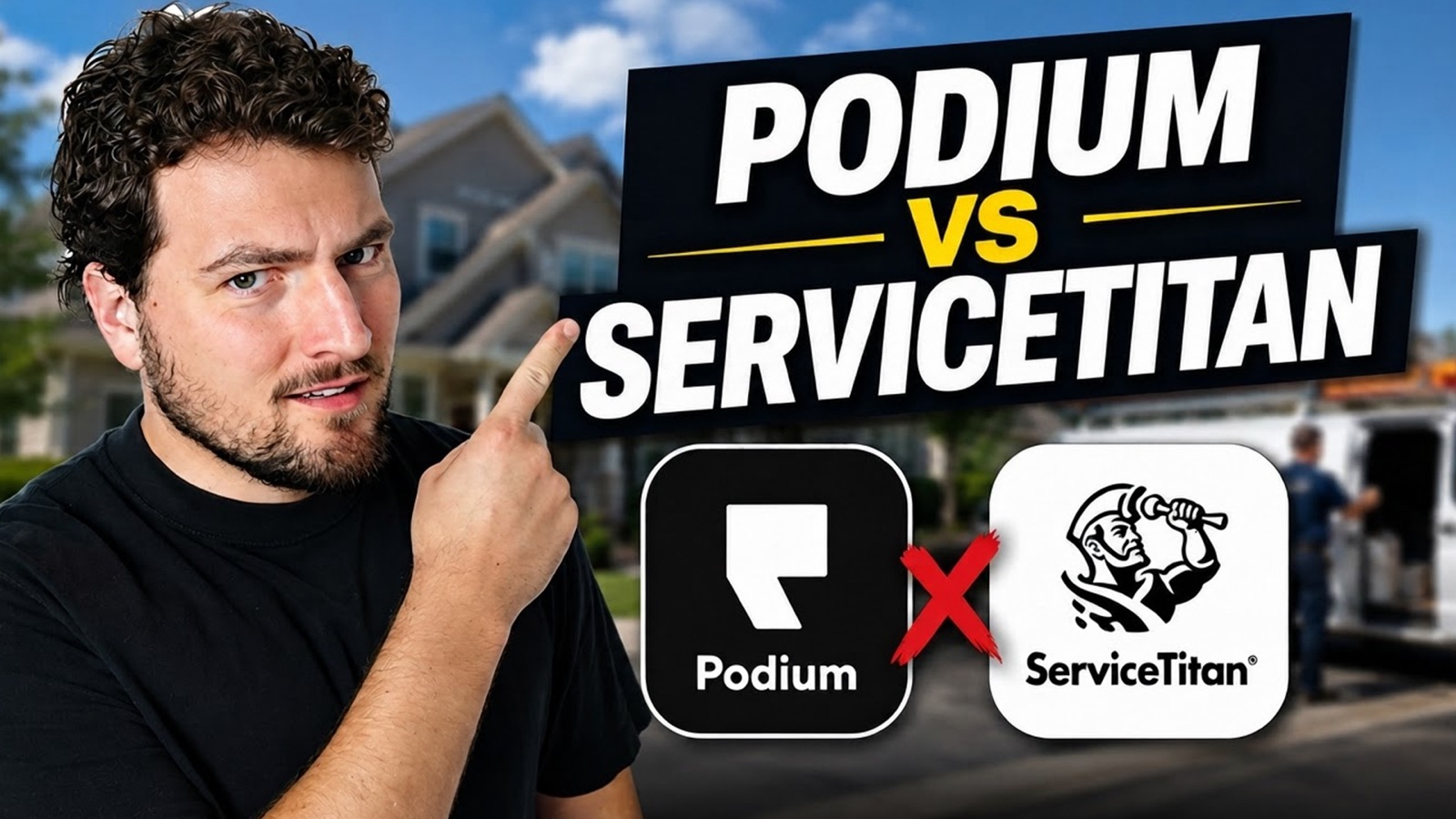 Podium versus ServiceTitan video thumbnail showing Bryan Shankman, the Podium logo, and the ServiceTitan logo
